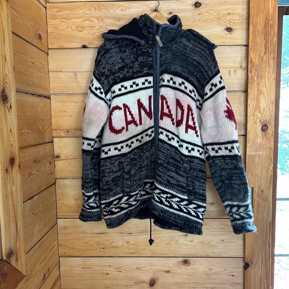 Vintage Wool Canada Hoodie Mens Large Grey Gorpcore Heavyweight Shacket MCM